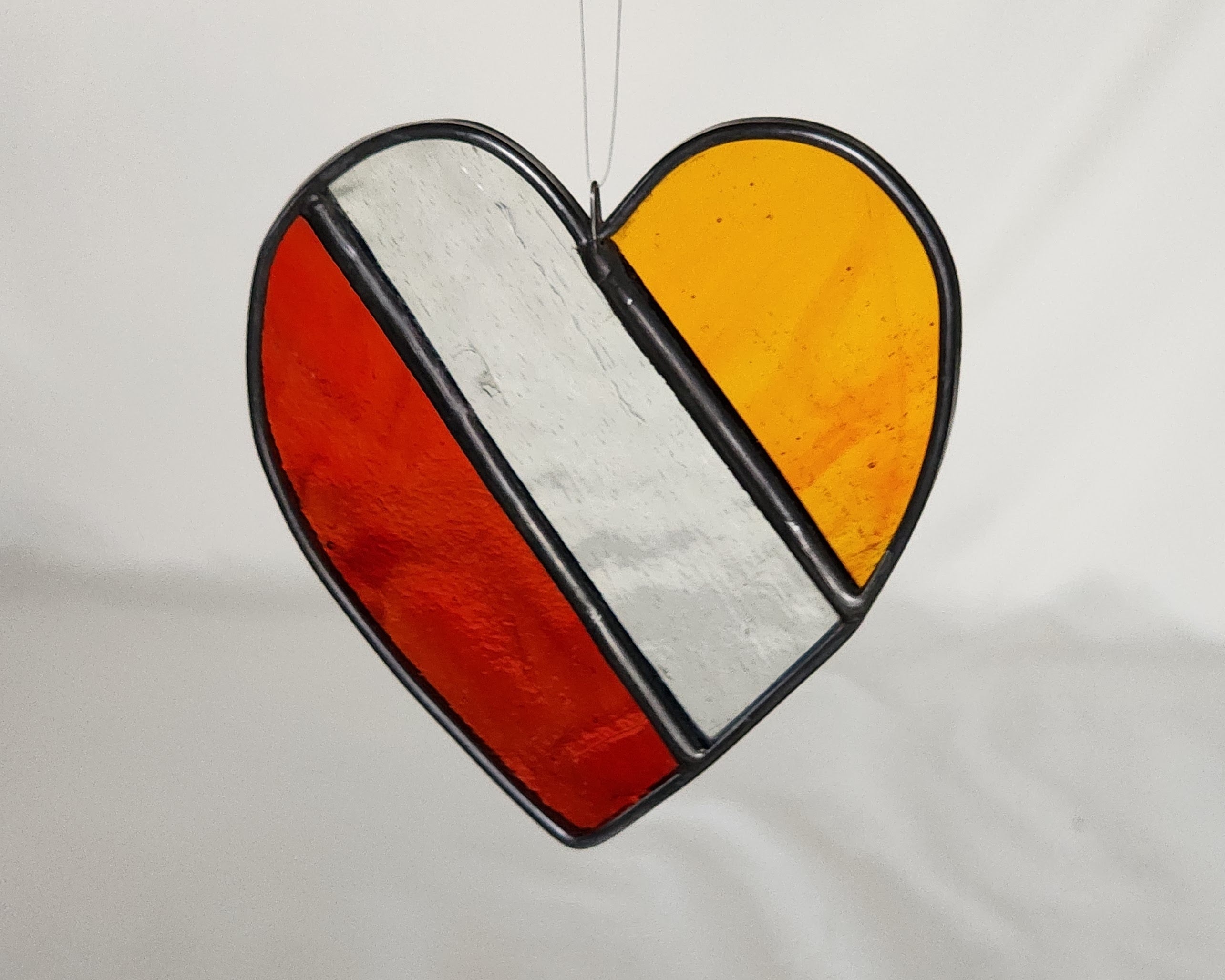 Heart Stained Glass Suncatcher in Orange, Clear & Red