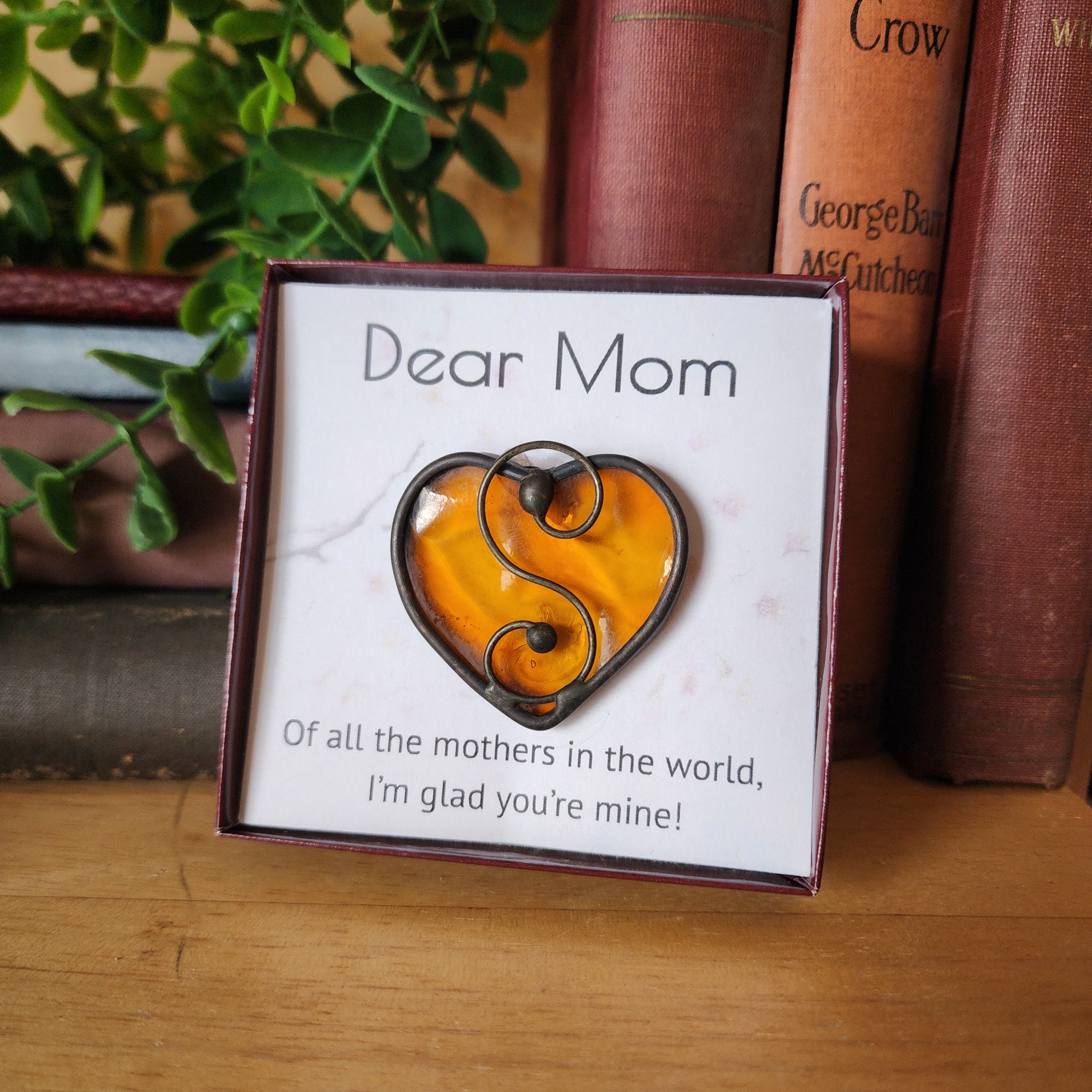 Golden Topaz Stained Glass Heart Suncatcher -  Mother's Gift