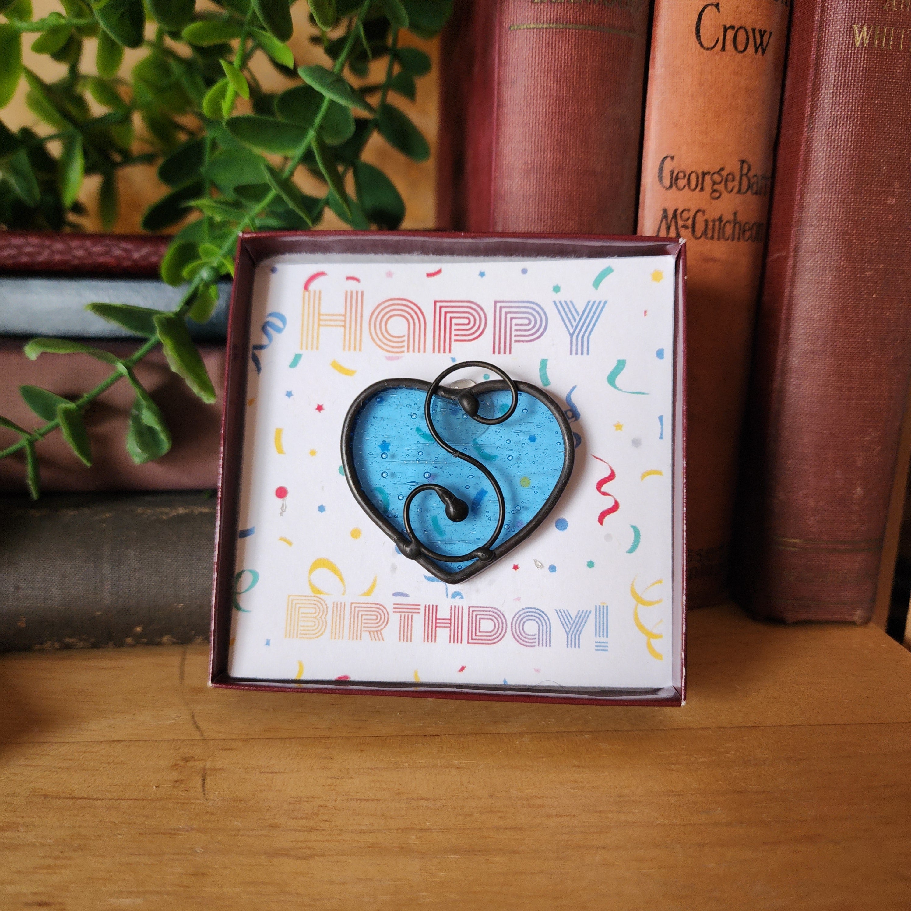 Aquamarine Stained Glass Heart Suncatcher - March Birthday Gift