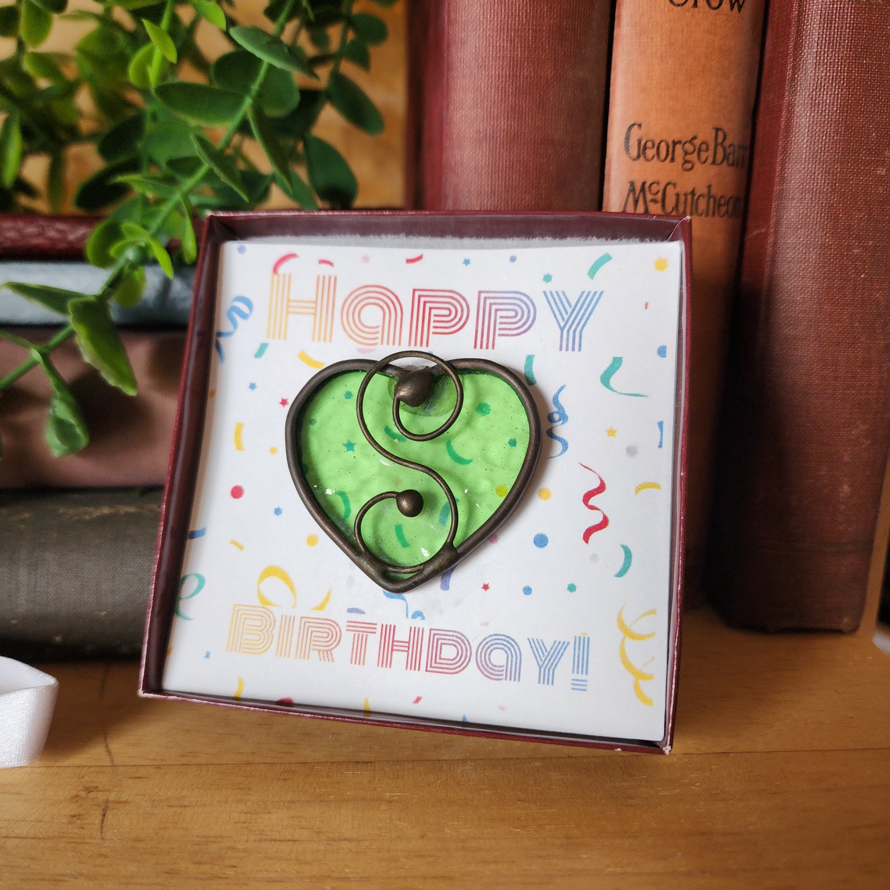 Peridot Green Stained Glass Heart Suncatcher - August Birthday Gift