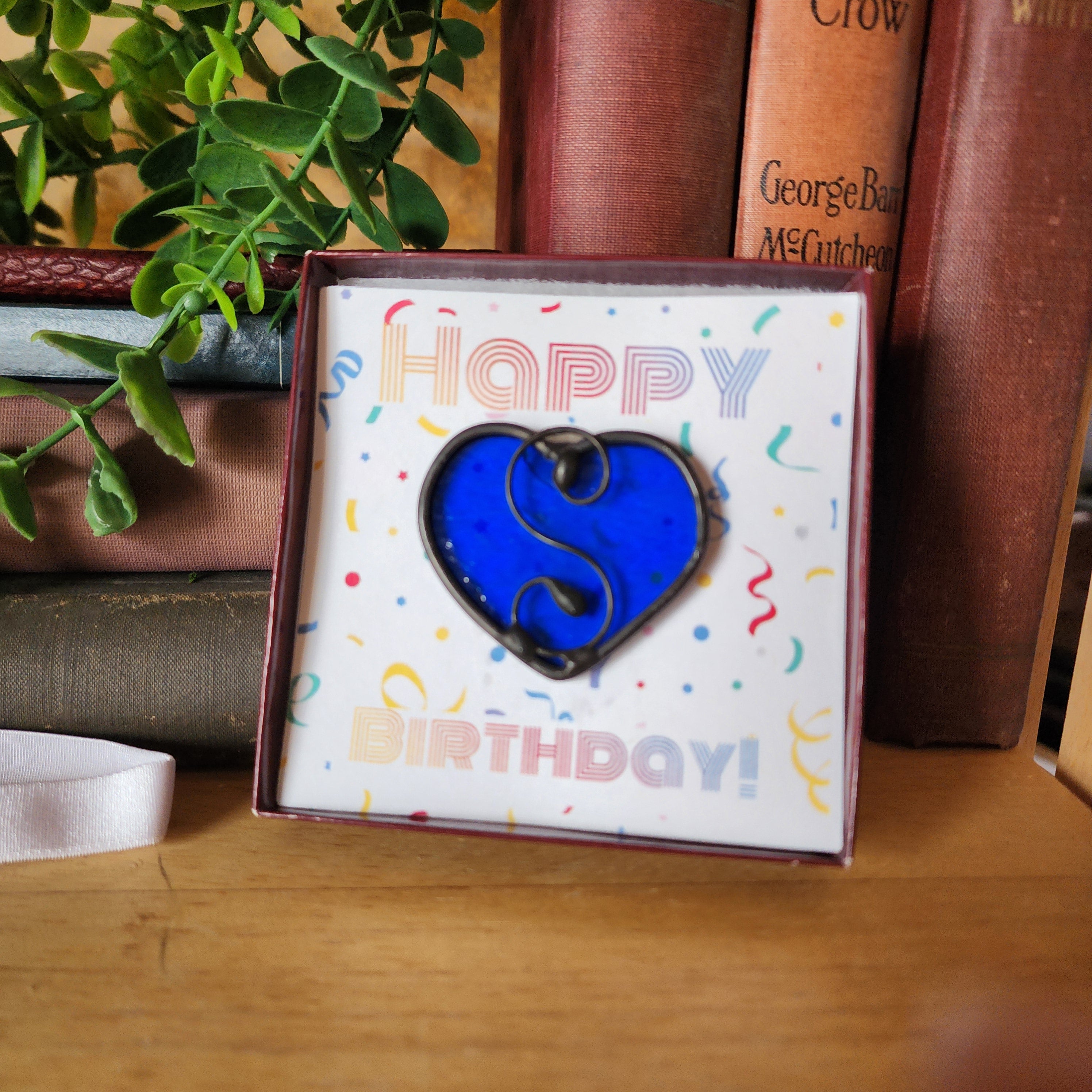 Sapphire Blue Stained Glass Heart Suncatcher - September Birthday Gift