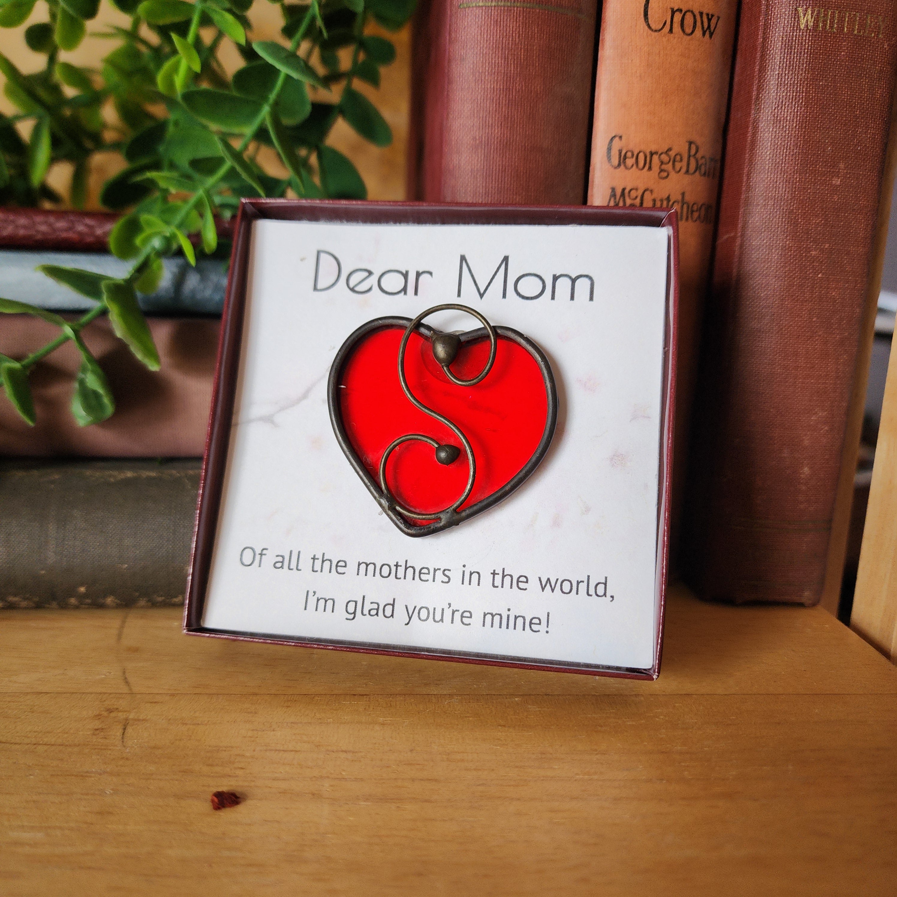 Ruby Red Stained Glass Heart Suncatcher -  Mother's Gift