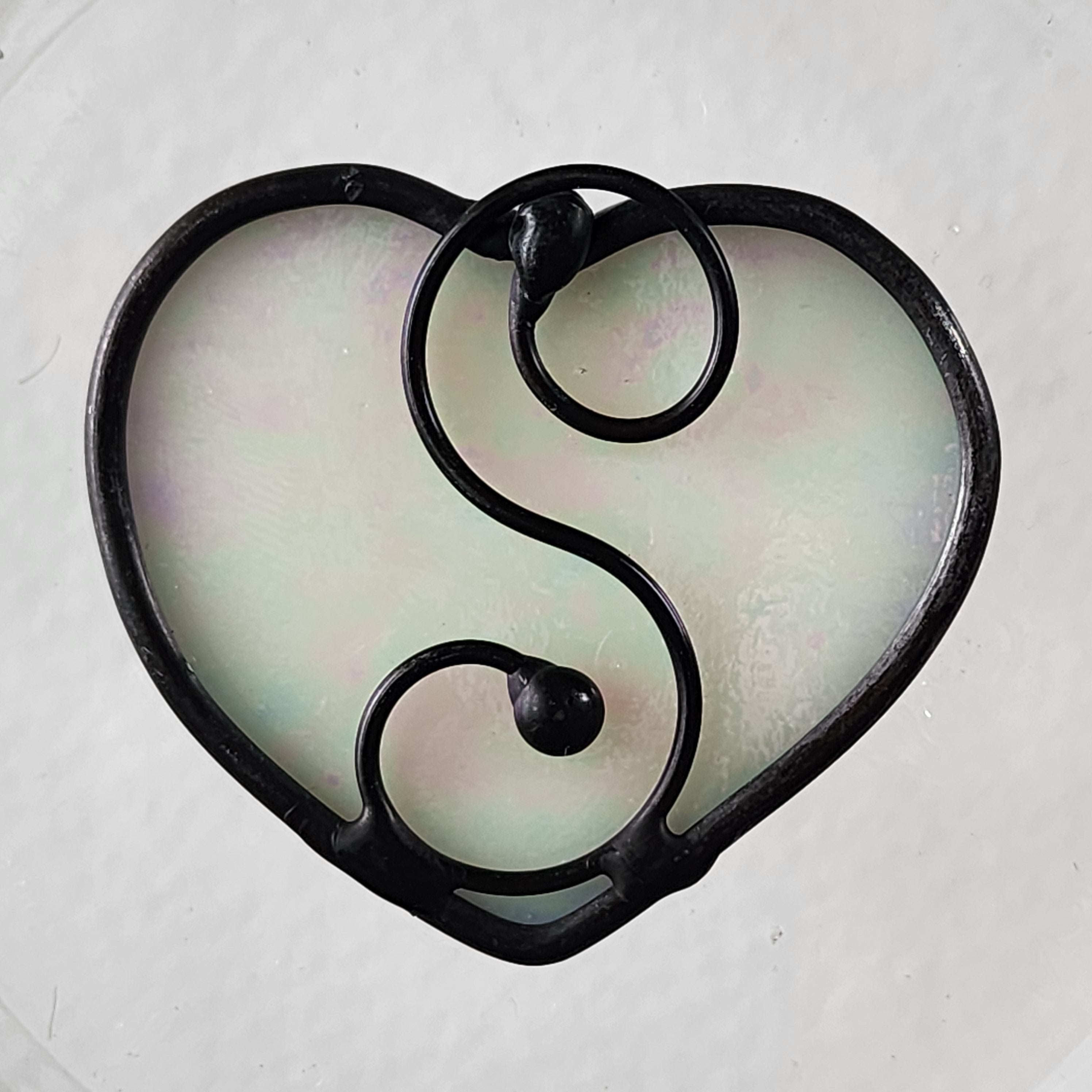 Shimmery Pearl Stained Glass Heart Suncatcher -  Mother's Gift
