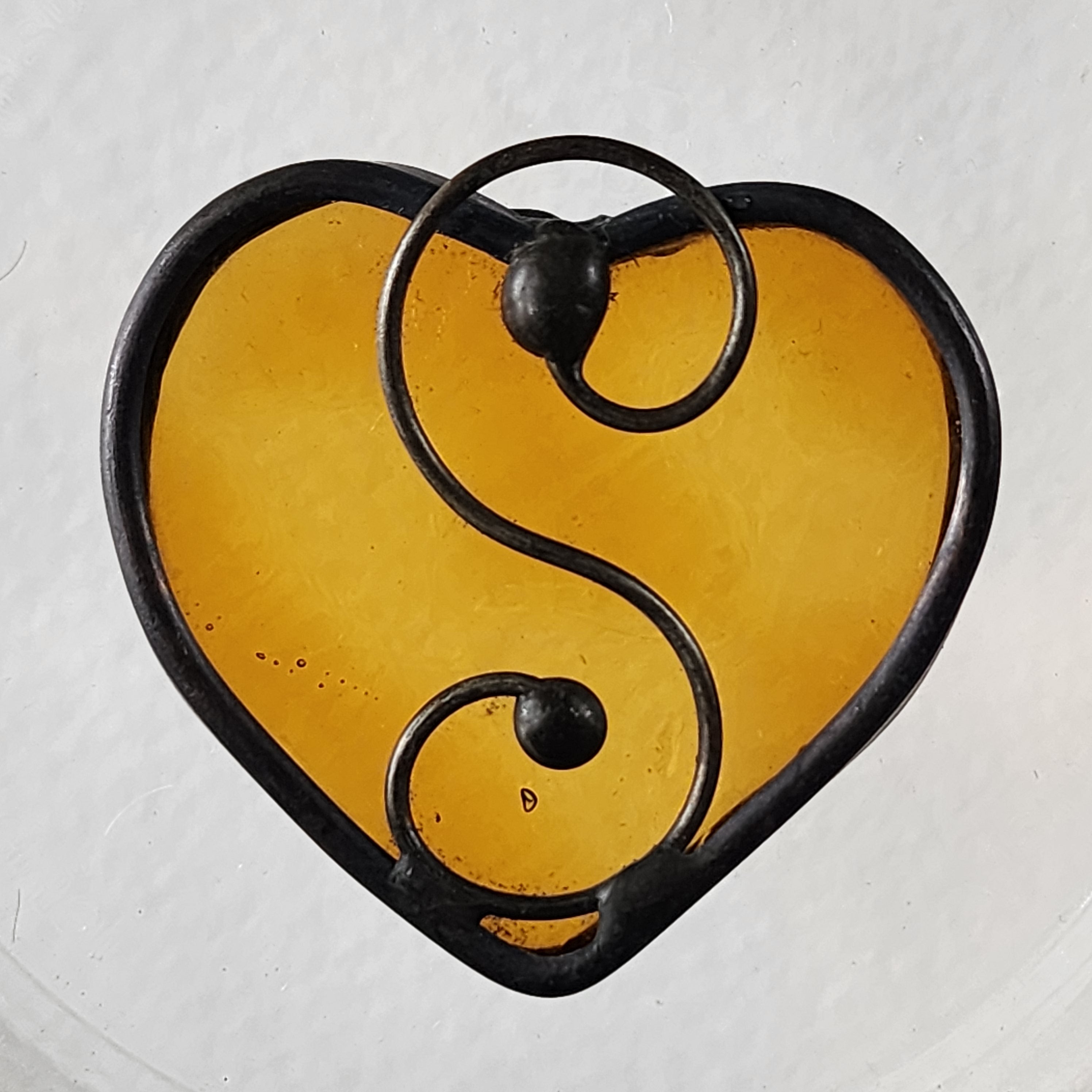 Golden Topaz Stained Glass Heart Suncatcher -  Mother's Gift