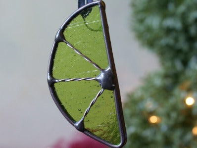 READY TO SHIP ~ Lime Wedge Christmas Tree Stained Glass Ornament