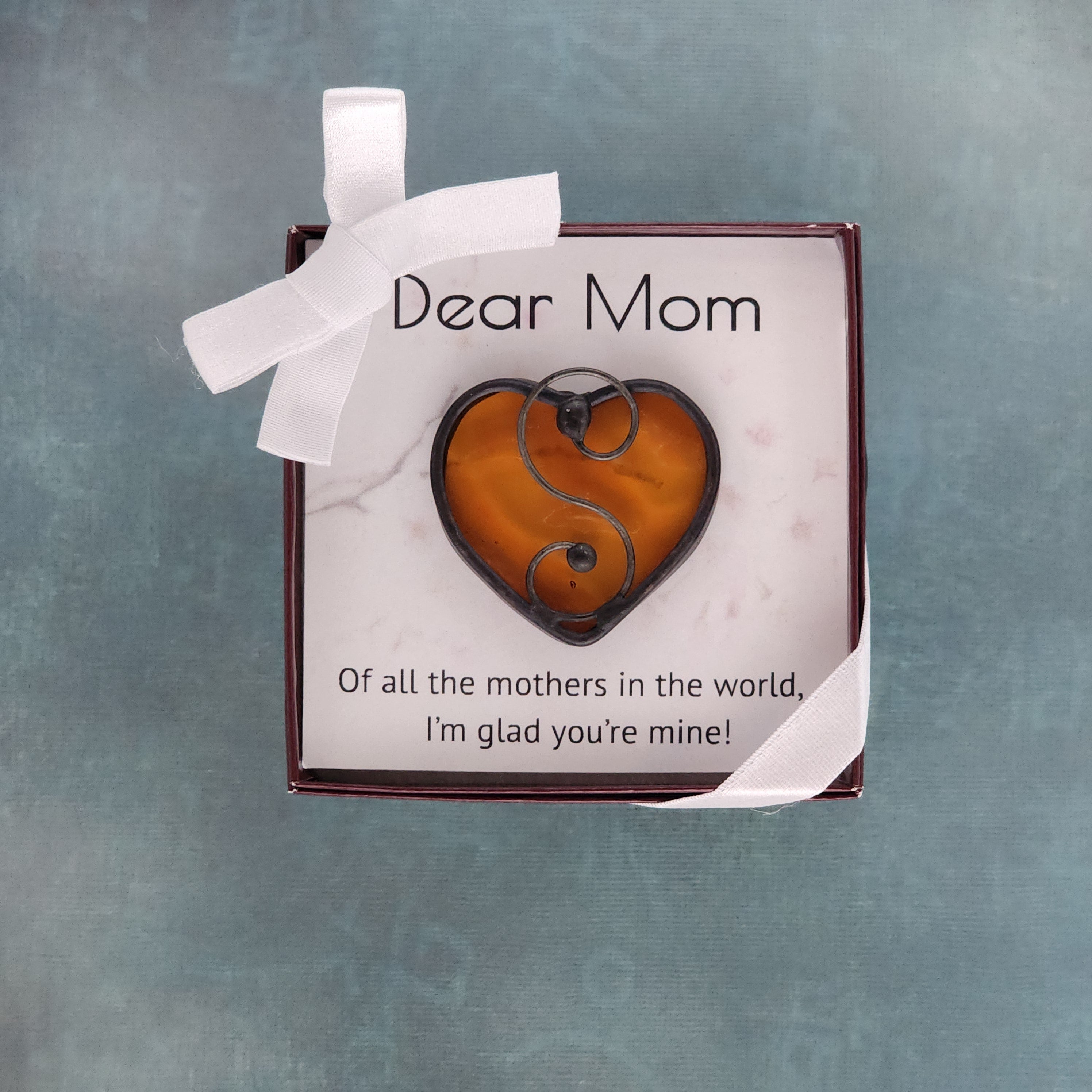 Golden Topaz Stained Glass Heart Suncatcher -  Mother's Gift