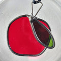 Stained glass red apple suncatcher with green leaf