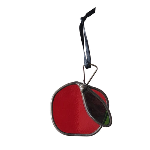 Stained glass red apple suncatcher with green leaf