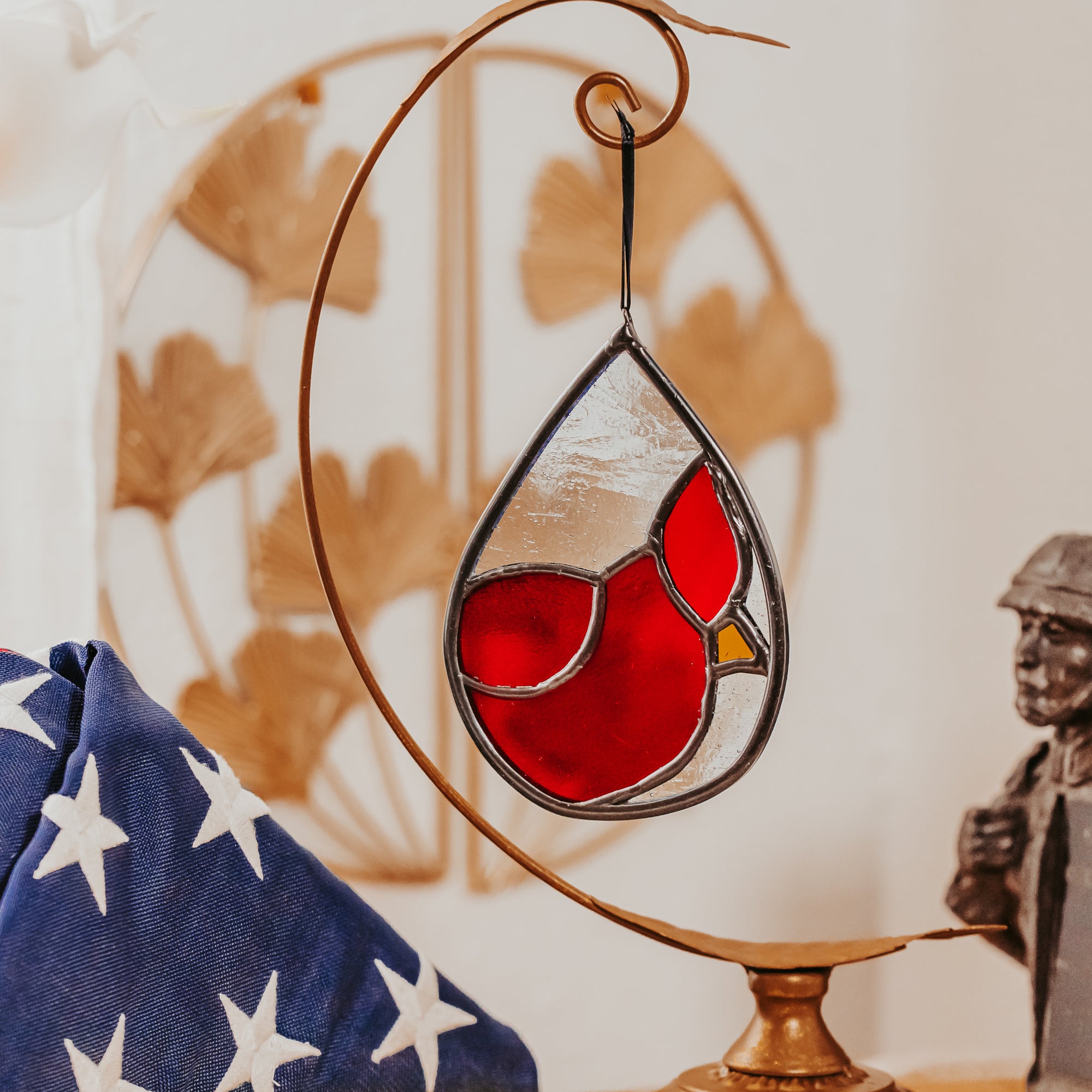 Red Cardinal Memorial Drop Stained Glass Suncatcher