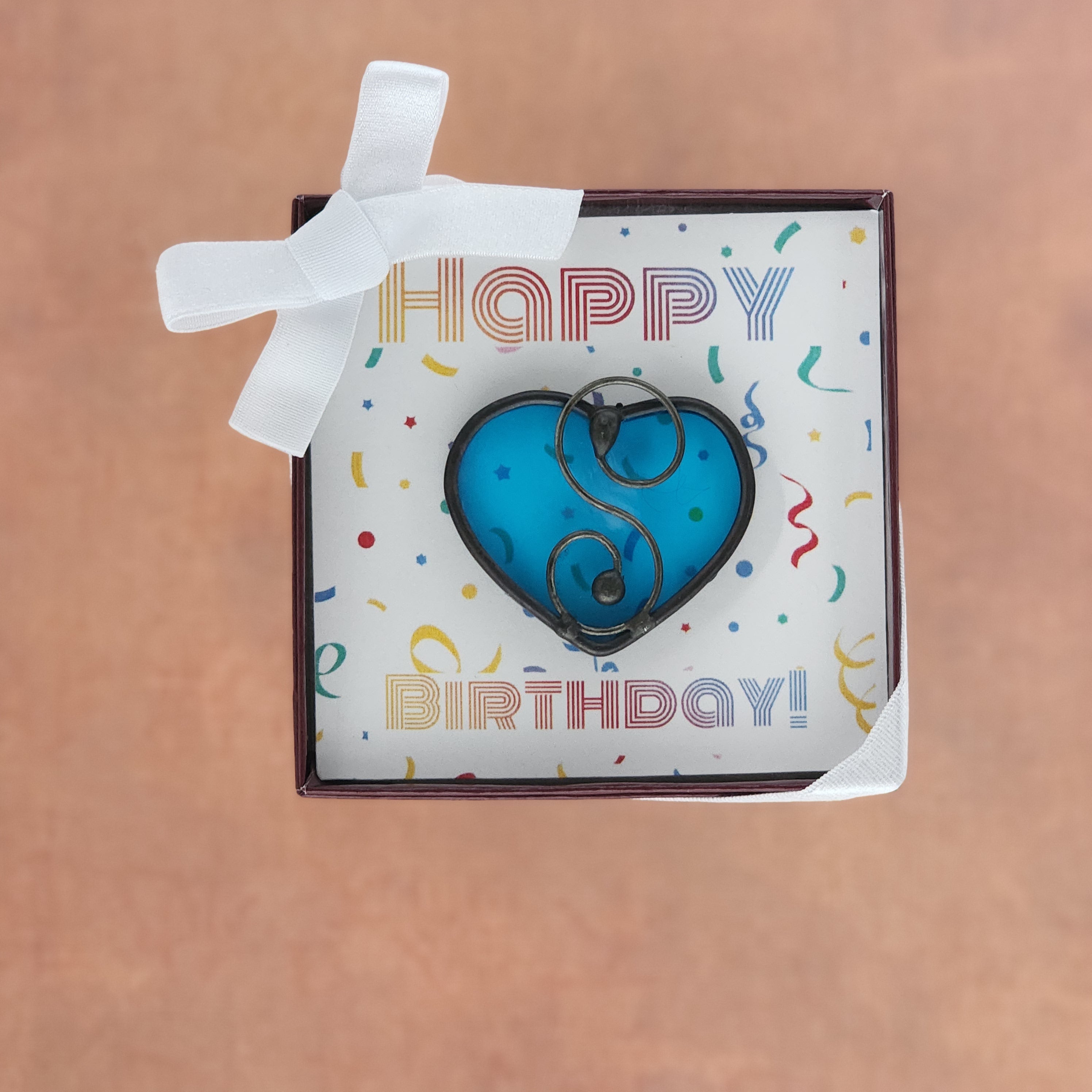 Blue Topaz Stained Glass Heart Suncatcher - December Birthday Gift