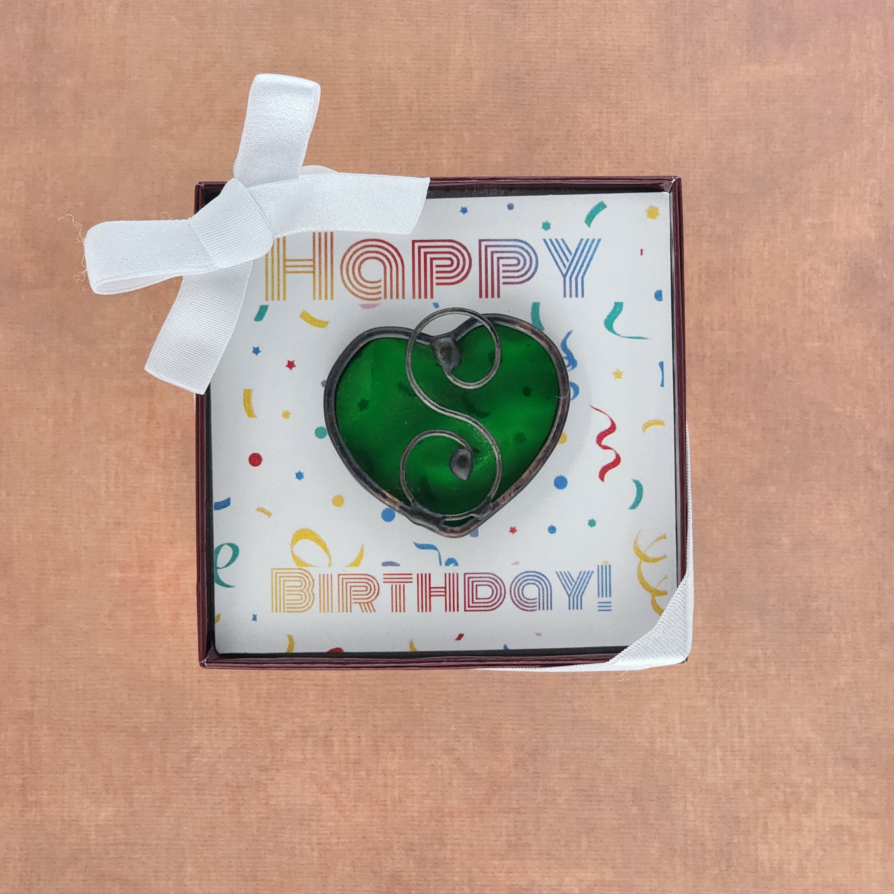 Emerald Green Stained Glass Heart Suncatcher - May Birthday Gift