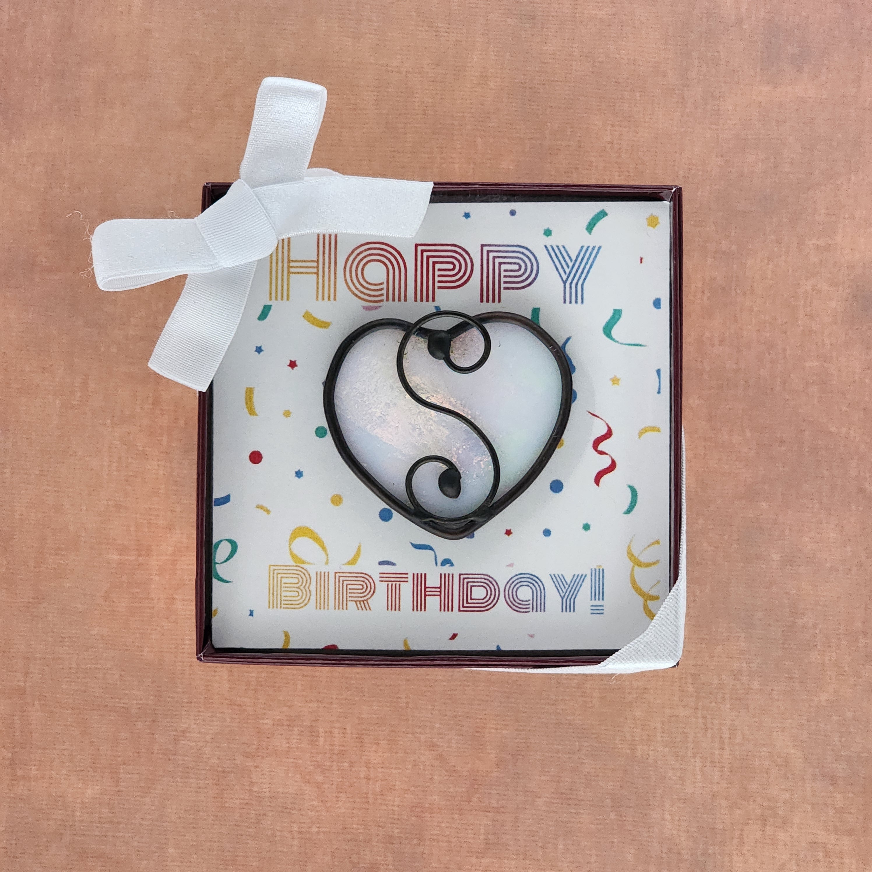 Shimmery Pearl Stained Glass Heart Suncatcher - June Birthday Gift