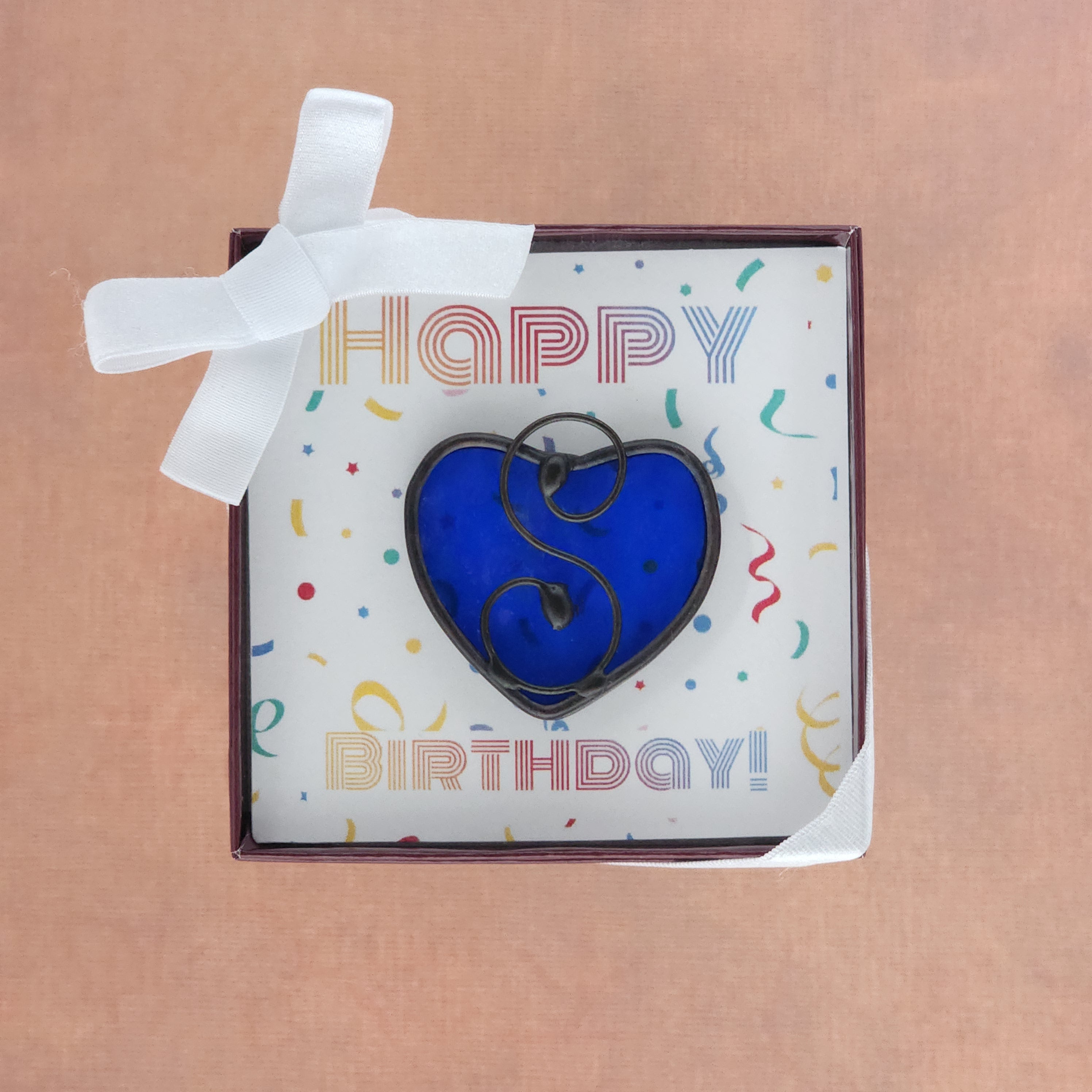 Sapphire Blue Stained Glass Heart Suncatcher - September Birthday Gift