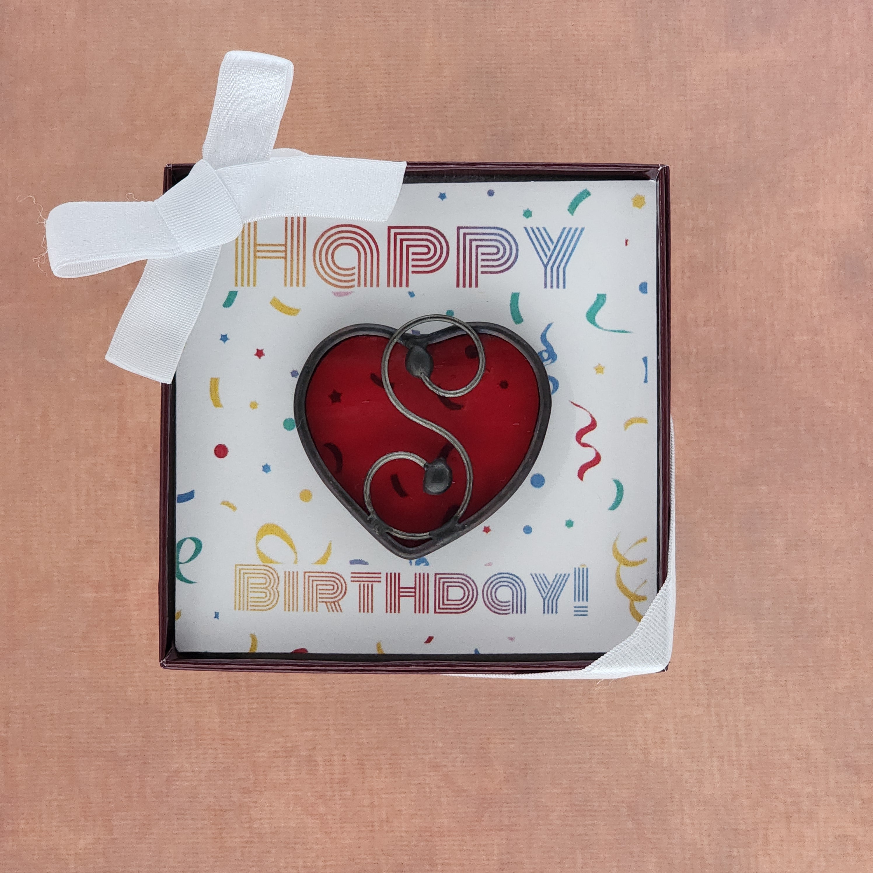 Garnet Red Stained Glass Heart Suncatcher - January Birthday Gift