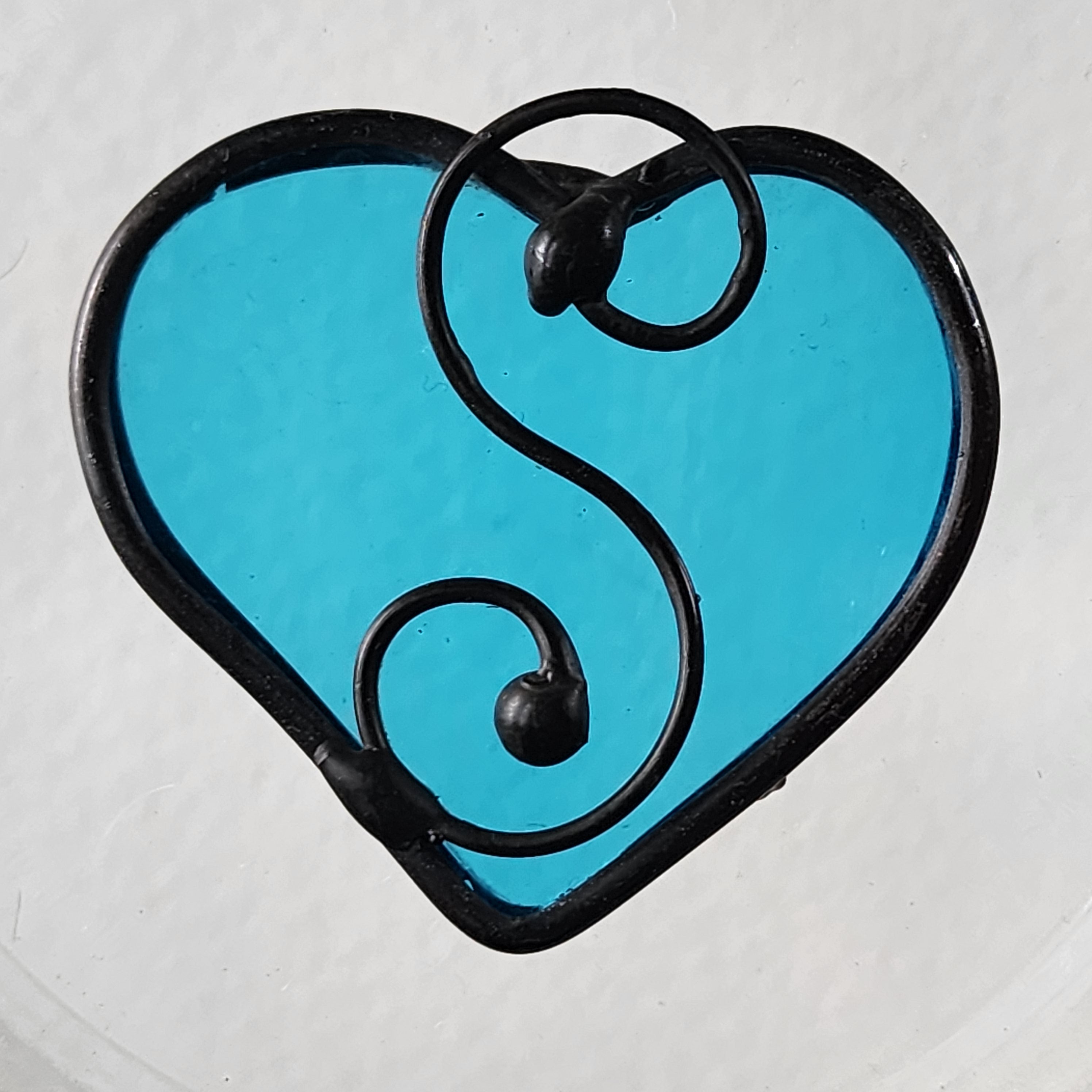 Blue Topaz Stained Glass Heart Suncatcher - December Birthday Gift