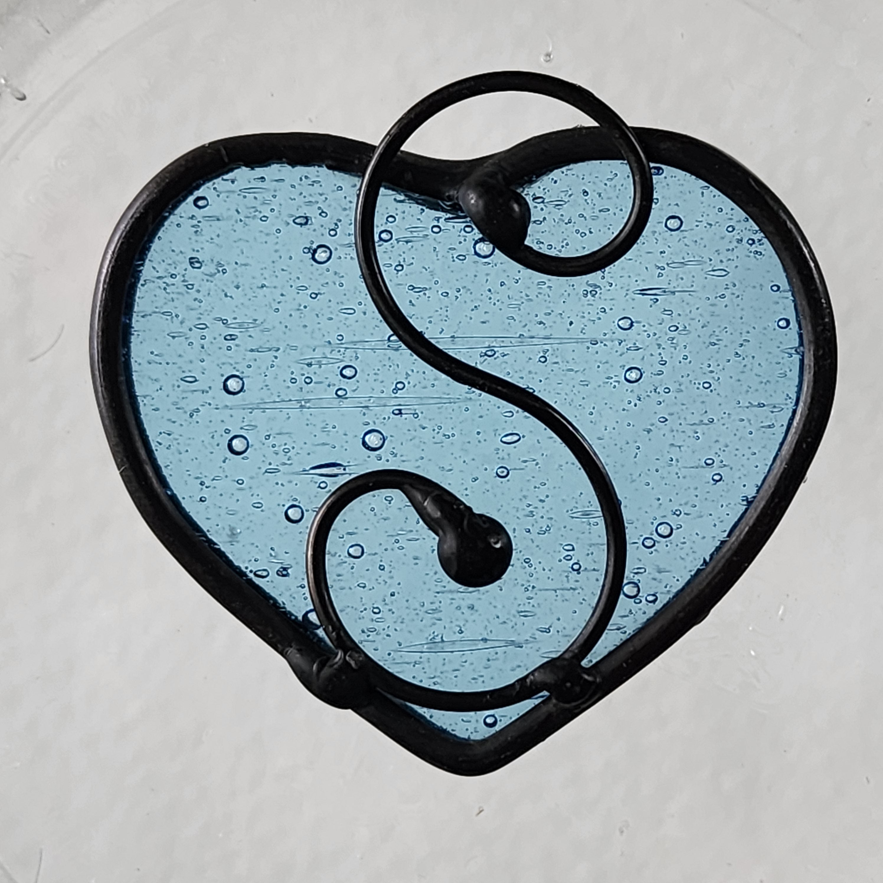 Aquamarine Stained Glass Heart Suncatcher - March Birthday Gift