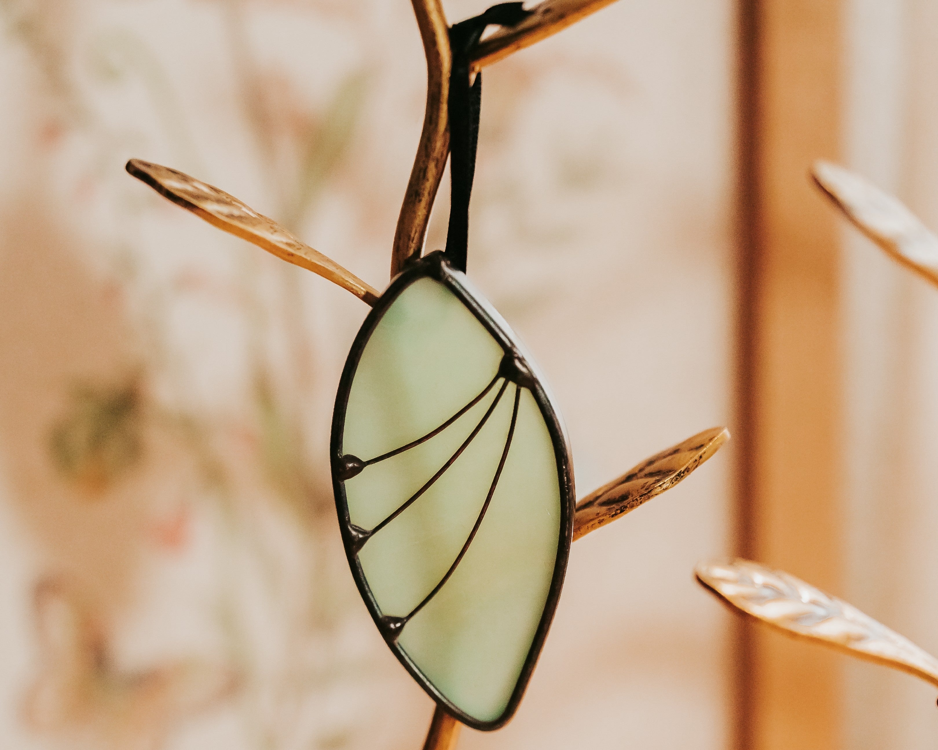 Green Chrysalis Stained Glass Suncatcher, Car Charm