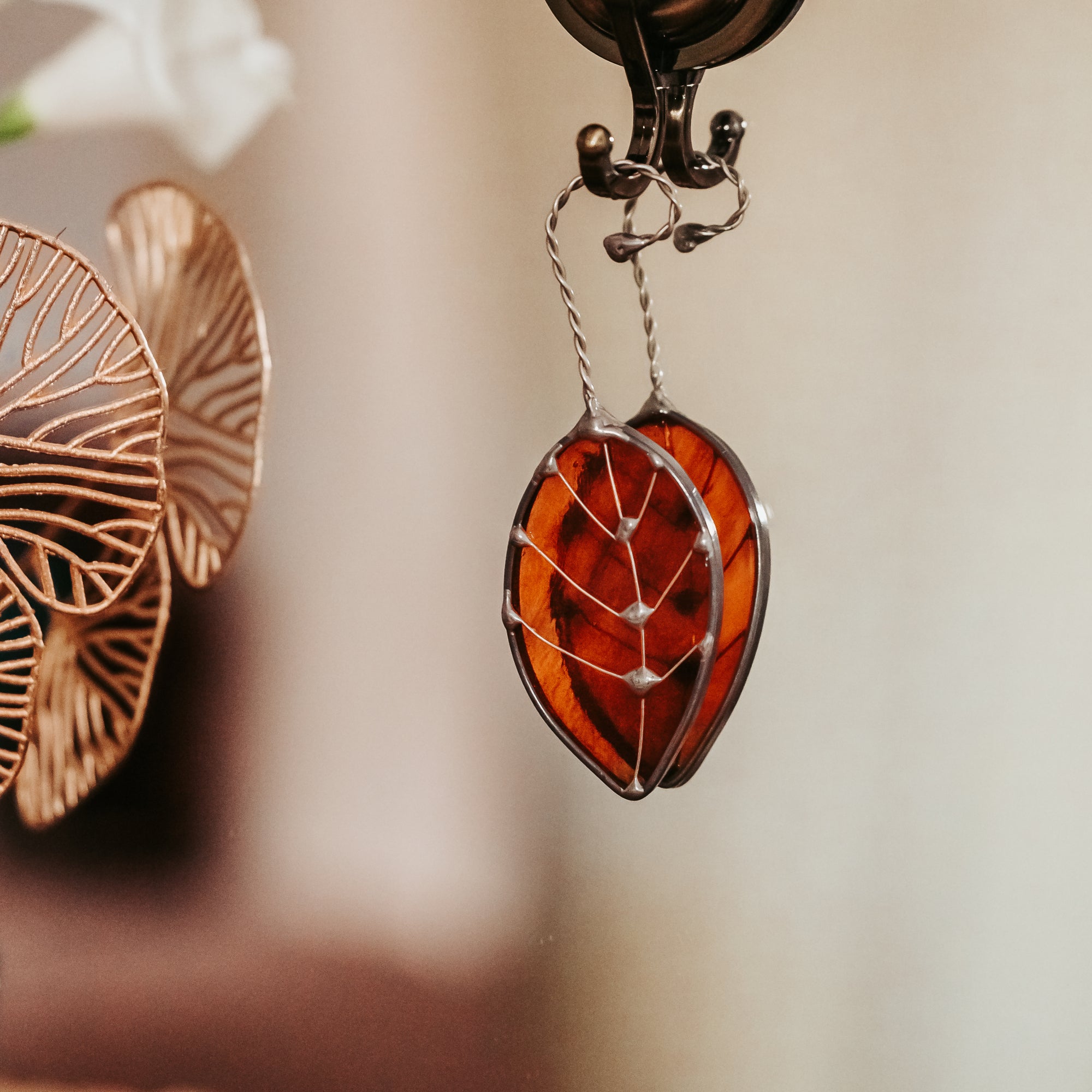 Falling Leaf Stained Glass Suncatcher - Handcrafted Gift