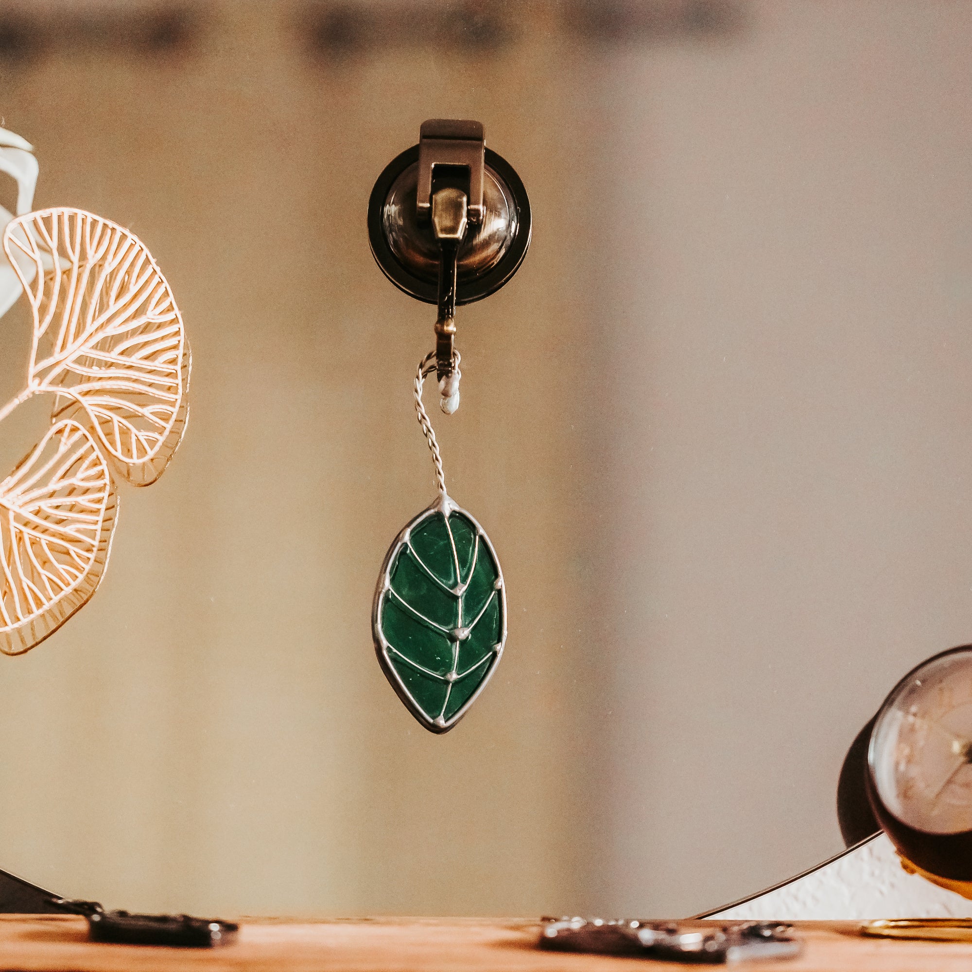 Falling Leaf Stained Glass Suncatcher - Handcrafted Gift