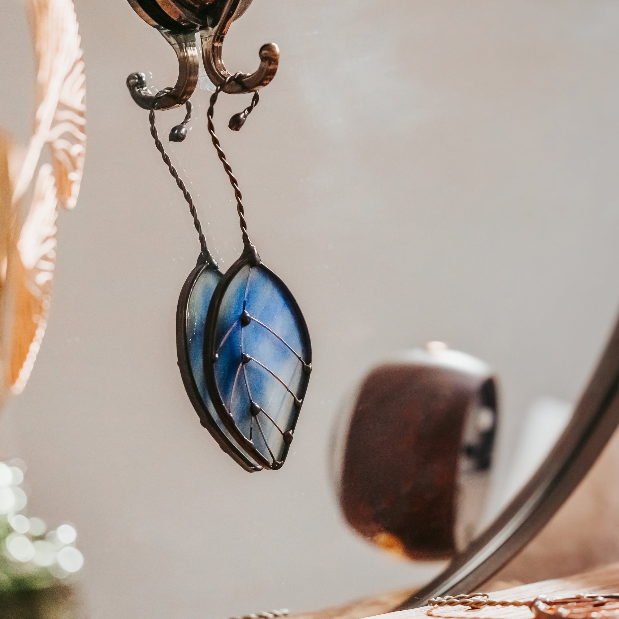 Falling Leaf Stained Glass Suncatcher - Handcrafted Gift