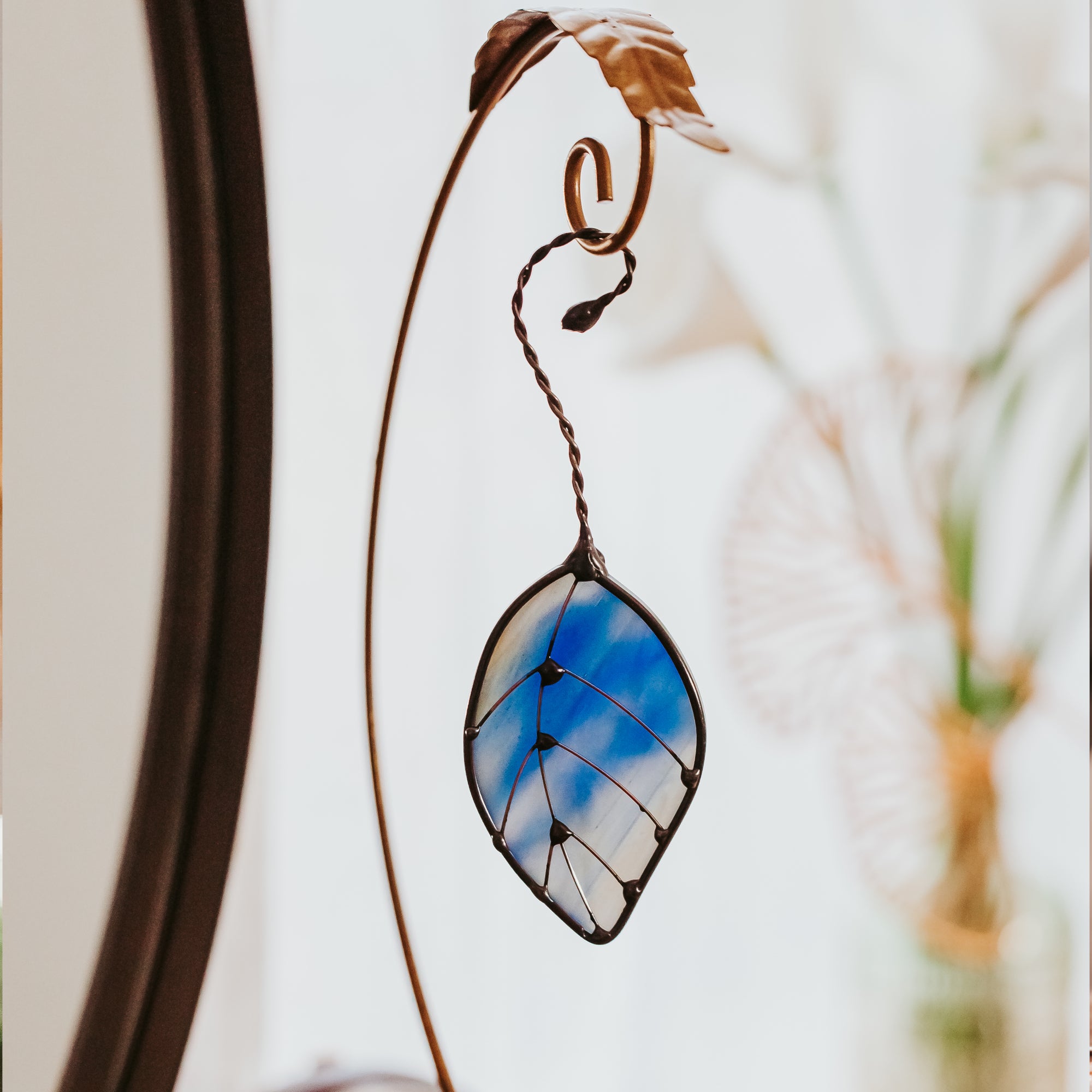 Falling Leaf Stained Glass Suncatcher - Handcrafted Gift