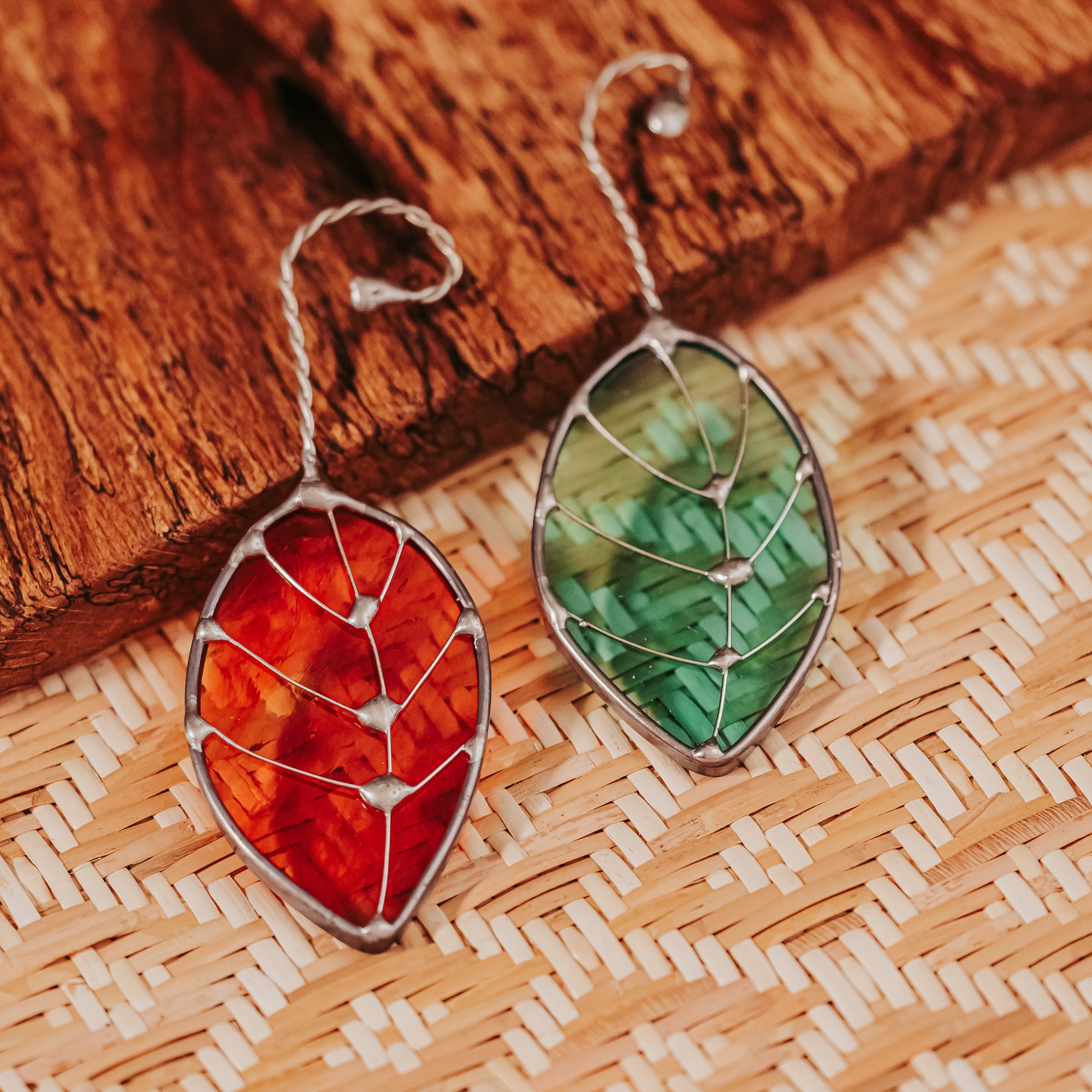 Falling Leaf Stained Glass Suncatcher - Handcrafted Gift