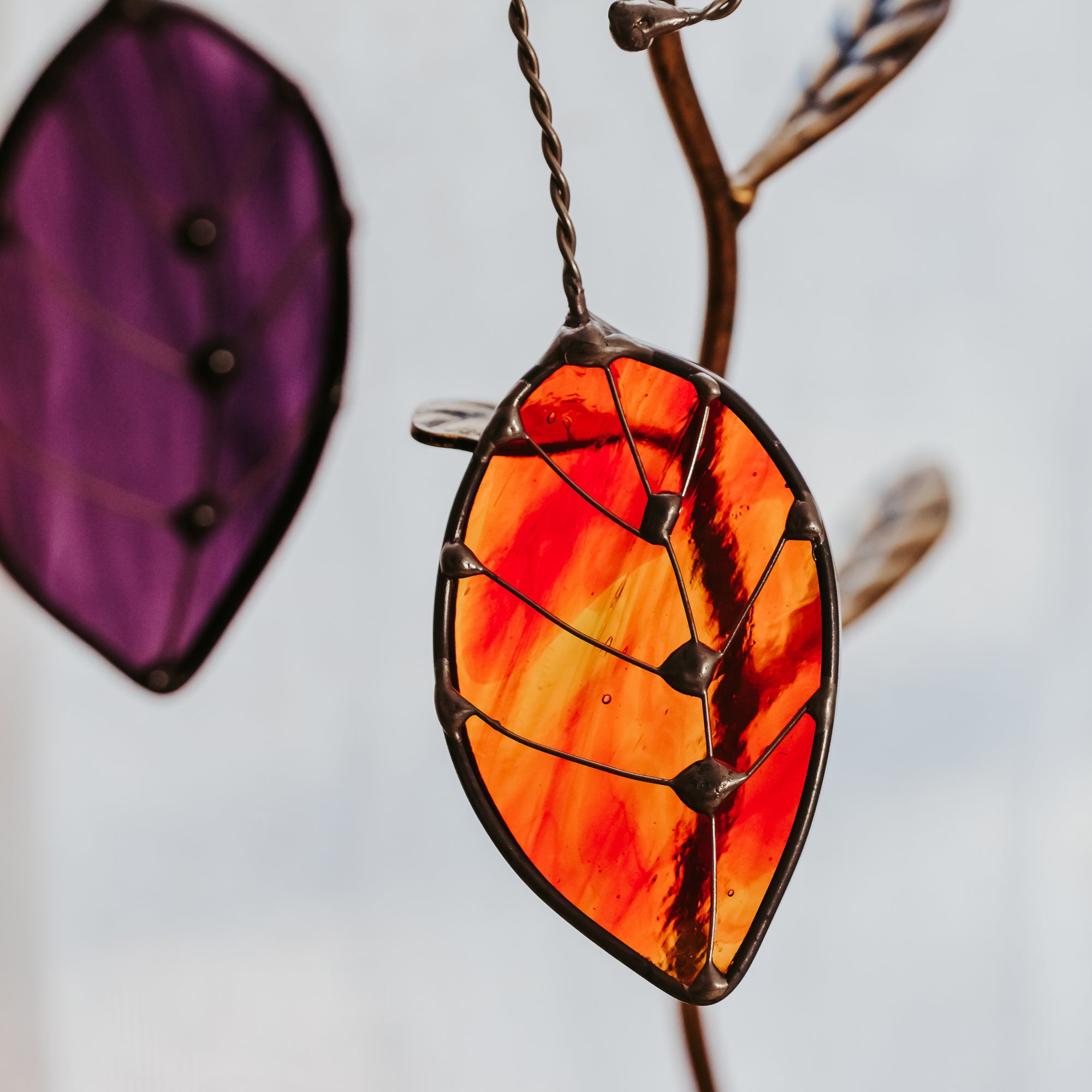 Falling Leaf Stained Glass Suncatcher - Handcrafted Gift