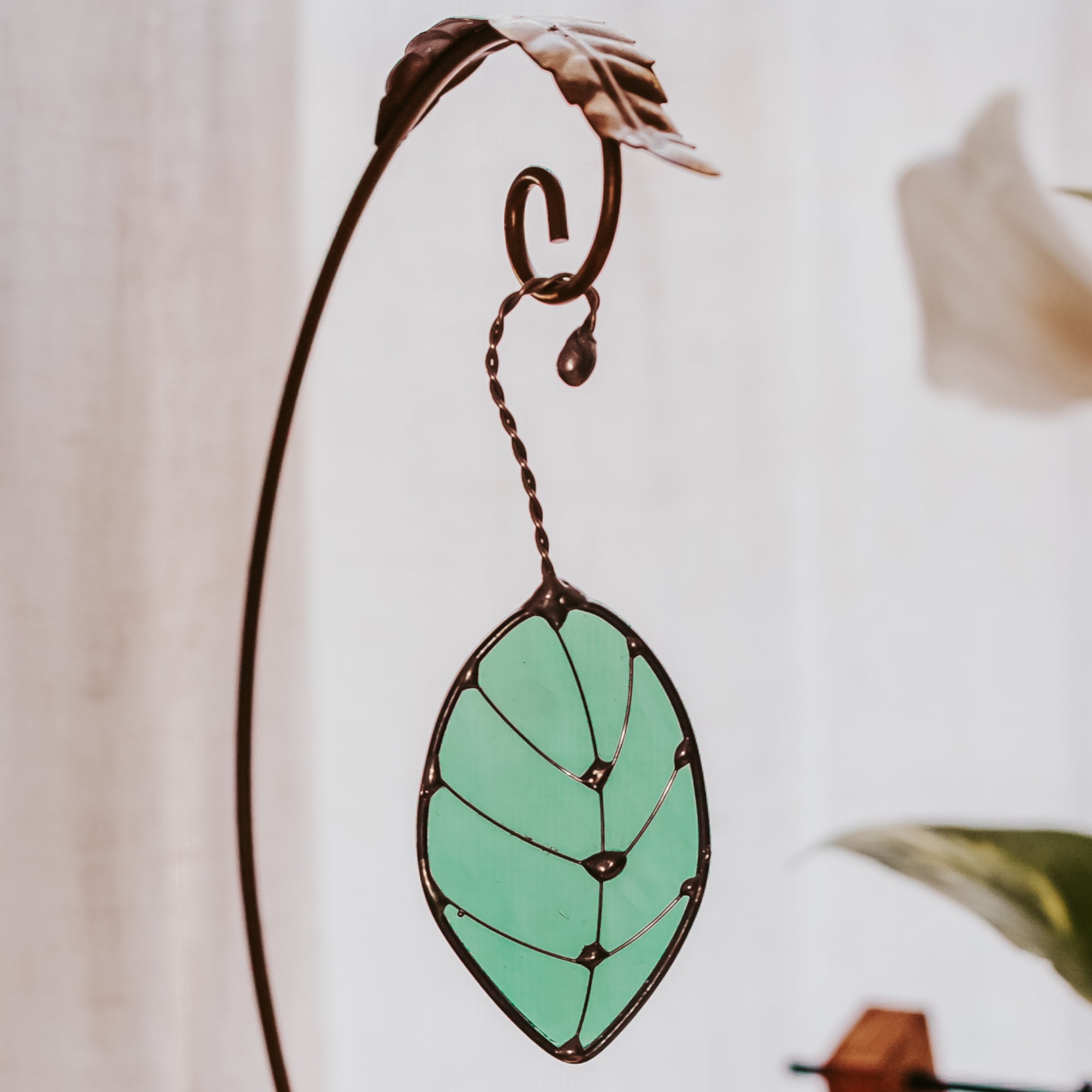 Falling Leaf Stained Glass Suncatcher - Handcrafted Gift