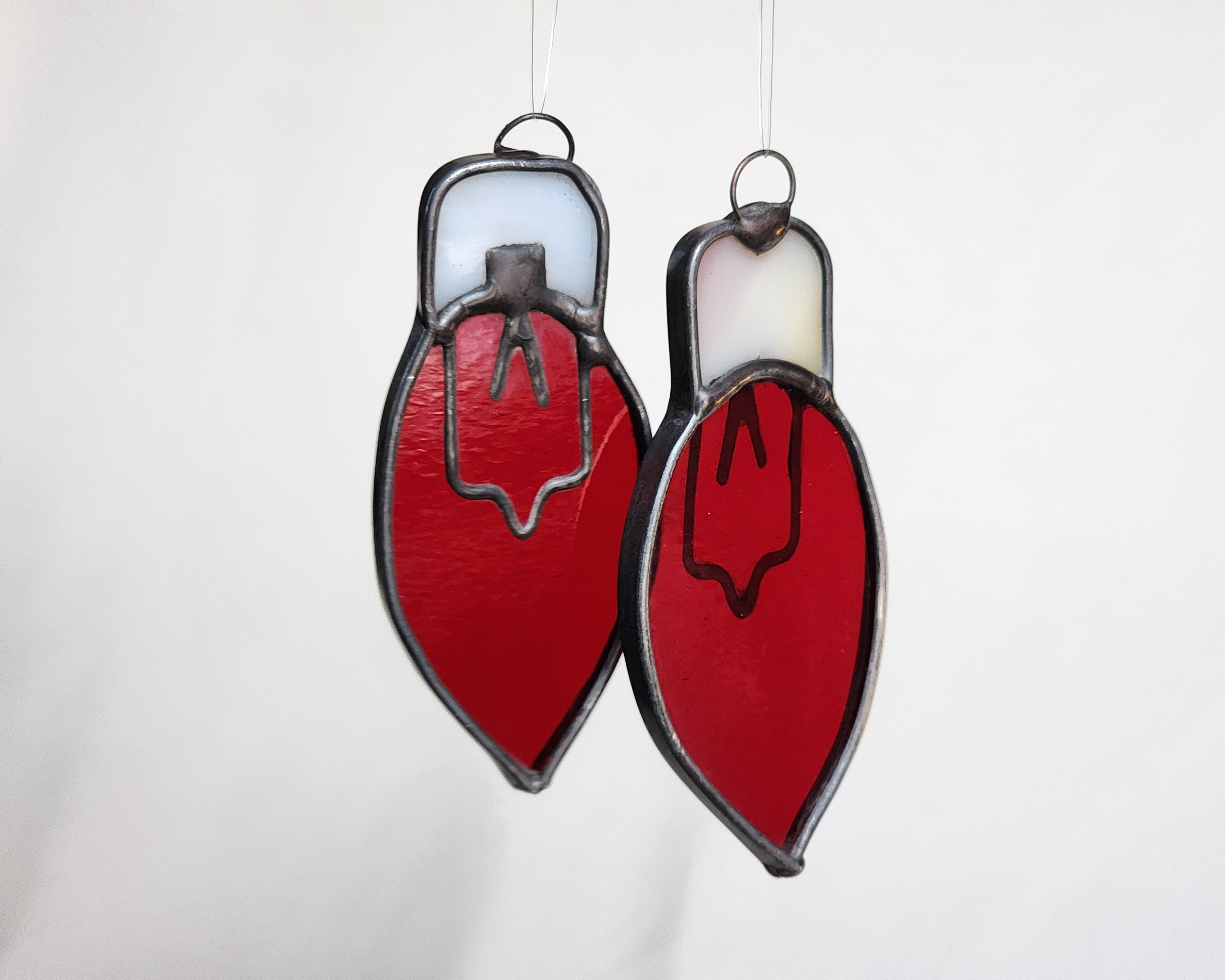 Red OldFashioned Christmas Tree Light Stained Glass Ornament