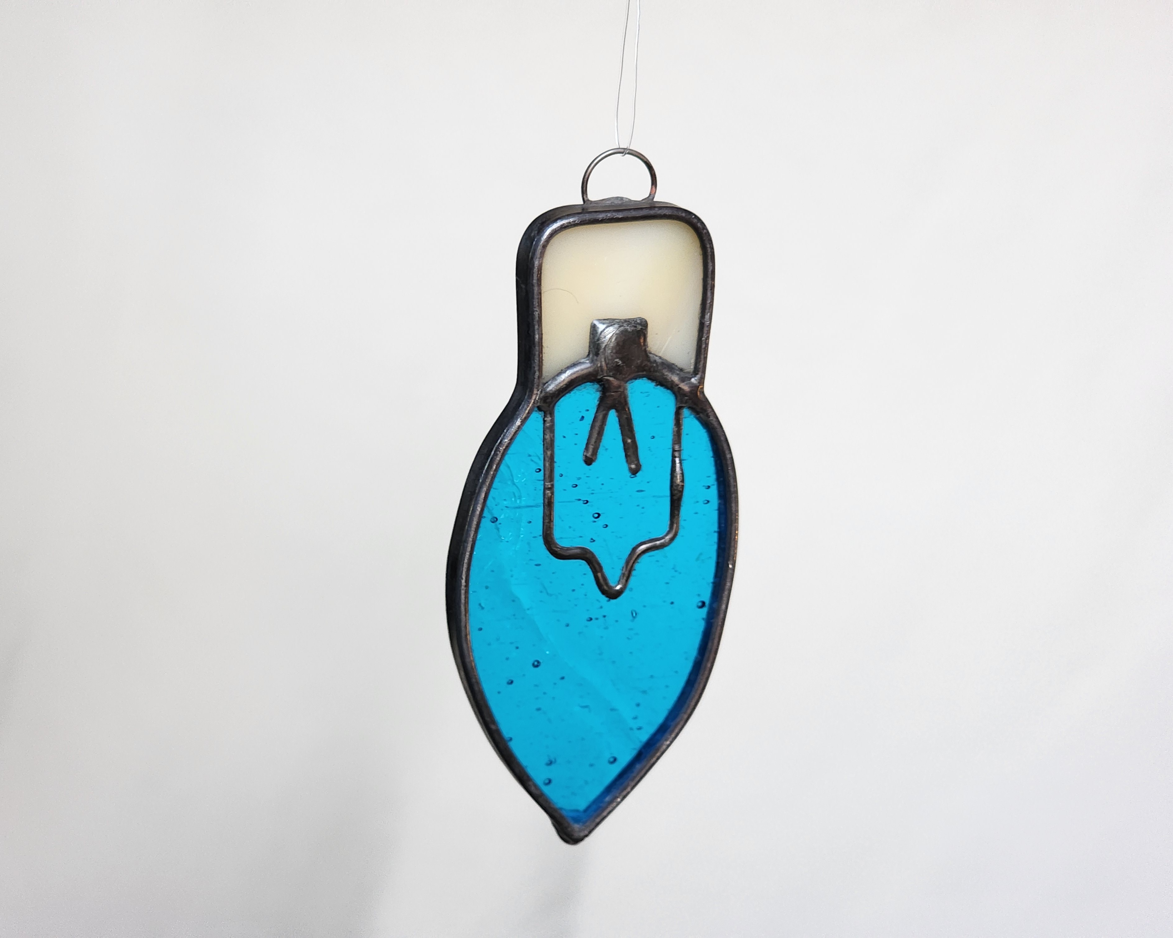 Blue OldFashioned Christmas Tree Light Stained Glass Ornament